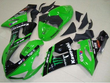 Buy 2005-2006 Kawasaki ZX6R Motorcycle Fairings - Green Glossy Black Elf Monster Canada