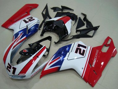 Buy 2007-2014 Ducati 1198 Motorcycle Fairings - White Red Blue Glossy Black 21 Canada