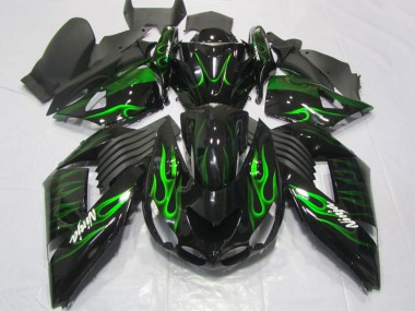 Buy 2006-2011 Kawasaki ZX14R ZZR1400 Motorcycle Fairings - Glossy Black Green Flame Canada