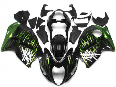 Buy 1996-2007 Suzuki GSXR 1300 Motorcycle Fairings - Glossy Black with Deep Green Flame Canada