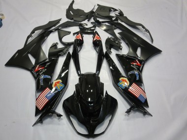 Buy 2009-2012 Kawasaki ZX6R Motorcycle Fairings - Glossy Black Matte Black American Flag Canada