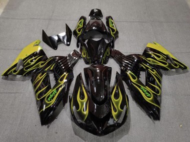 Buy 2006-2011 Kawasaki ZX14R Motorcycle Fairings - Glossy Black Yellow Flame Canada