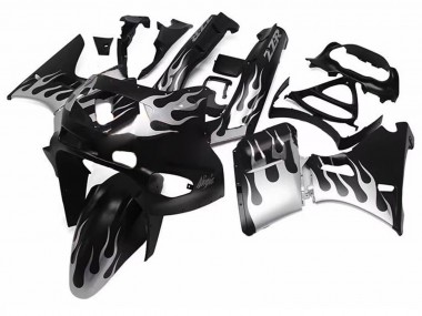 Buy 1998-2003 Kawasaki ZZR600 Motorcycle Fairings - Glossy Black Silver Flame Canada