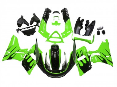 Buy 1993-2007 Kawasaki ZZR400 Motorcycle Fairings - Green Glossy Black Flame Canada
