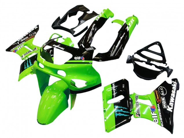 1993-2007 Kawasaki ZZR400 Motorcycle Fairings - Green Glossy Black Blue Monster Elf Touch4 Bridgestone Canada