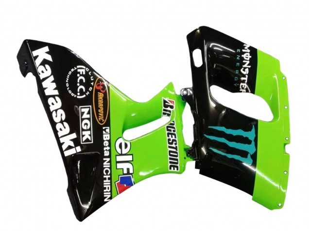 1993-2007 Kawasaki ZZR400 Motorcycle Fairings - Green Glossy Black Blue Monster Elf Touch4 Bridgestone Canada