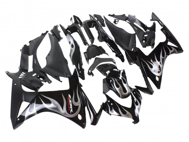 2013-2015 Honda CBR500R Motorcycle Fairings - Glossy Black Silver Flame Canada