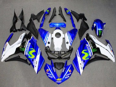 Buy 2015-2018 Yamaha YZF R3/R25 Motorcycle Fairings - White Blue Green MoviStar Monster Canada