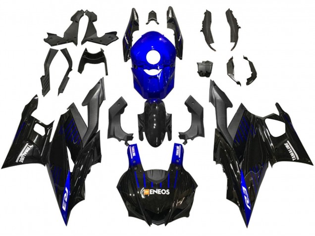 2019-2021 Yamaha YZF R3/R25 Motorcycle Fairings - Blue Black Carbon Fiber ENEOS Yamalube Canada