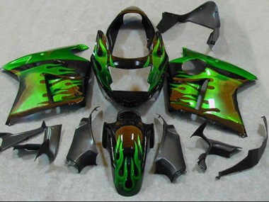 Buy 1996-2007 Honda CBR1100XX Blackbird Motorcycle Fairings - Glossy Black Green Flame Canada