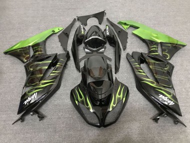 Buy 2007-2008 Kawasaki ZX6R Motorcycle Fairings - Black Light Green Flame Canada