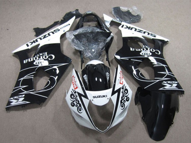 2003-2004 Suzuki GSXR 1000 Motorcycle Fairings - White Glossy Black Corona Extra Motul Canada