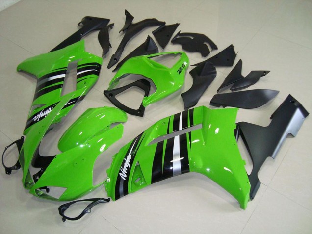 Buy 2007-2008 Green and Silver Stripe Kawasaki ZX6R Motorcycle Fairings Kits Canada Buy 2007-2008 Green and Silver Stripe Kawasaki ZX6R Motorcycle Fairings Kits Canada