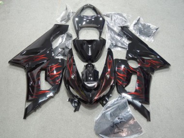Buy 2005-2006 Black Red Flame Kawasaki ZX6R Bike Fairing Kit Canada